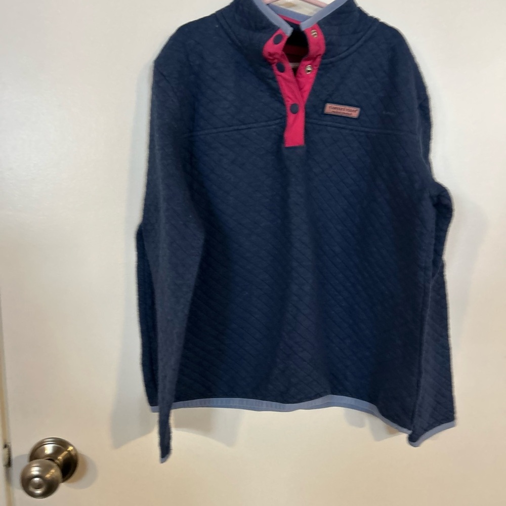 Vineyard Vines Quilted Pullover with Pink Collar